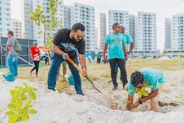 Volunteers planting trees